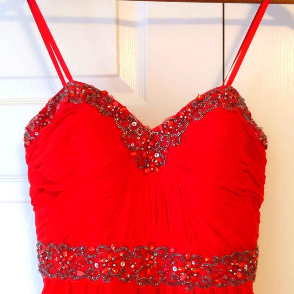 Jeweled cocktail dress, red